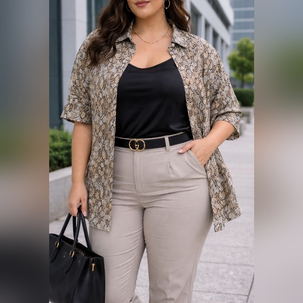 NWT Davi & Dani Oversized Snake Print Button Down Shirt Size 2X